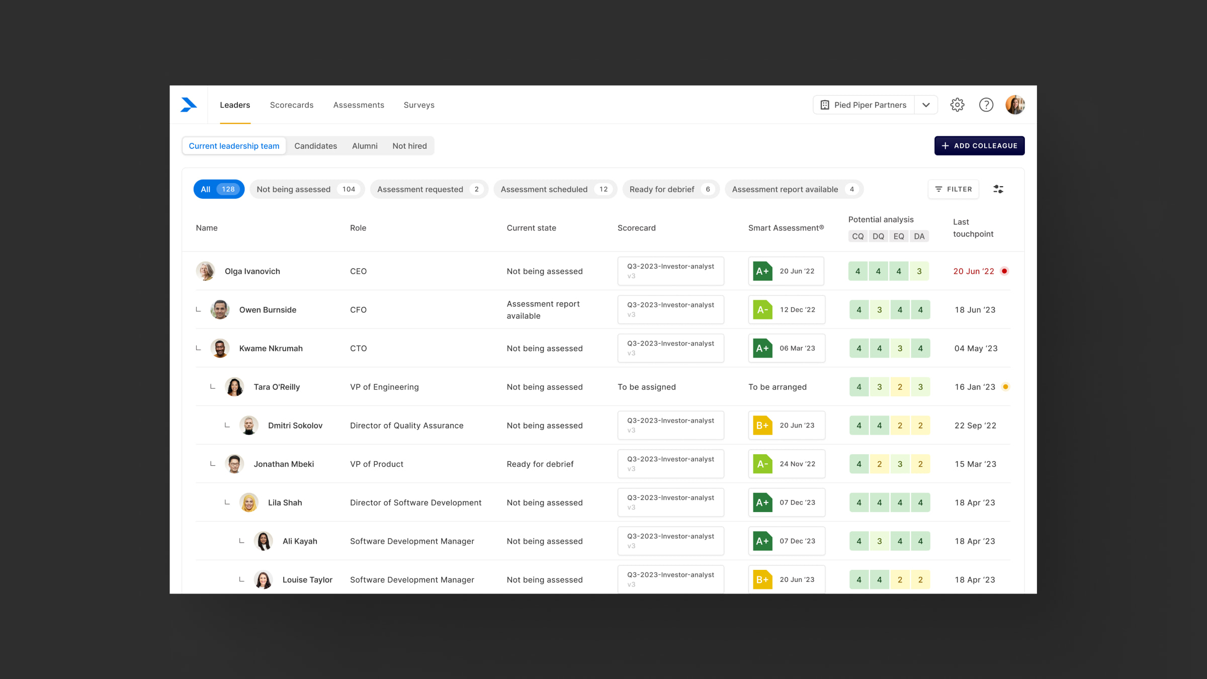Screenshot of the ghSmart platform