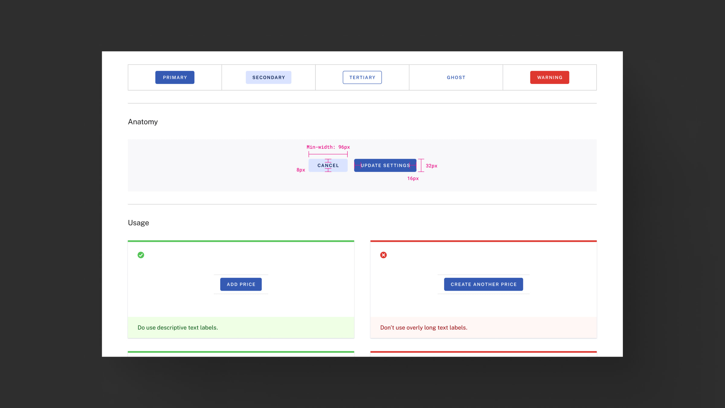 Screenshot from the design system documentation