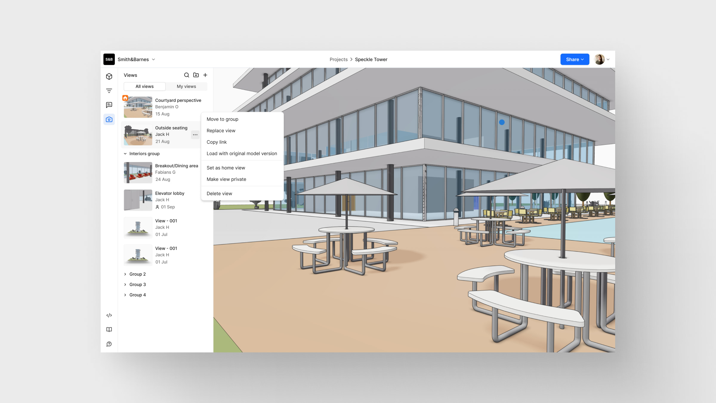 Screenshot of the Speckle web app
