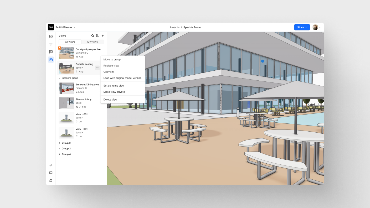 Screenshot of the Speckle web app